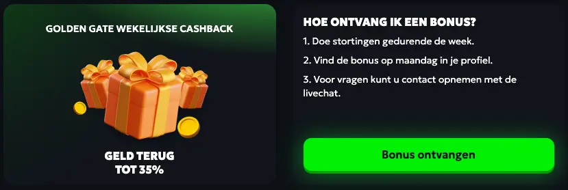 Golden Gate wekelijkse cashback